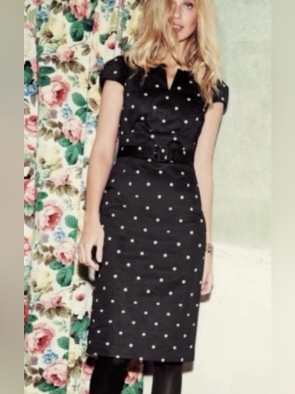 Boden Black Polka Dot Midi Dress